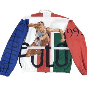 Vintage Polo Ralph Lauren Jacket Men M 90s Olympics Stadium Hurdle Man 1992 AOP